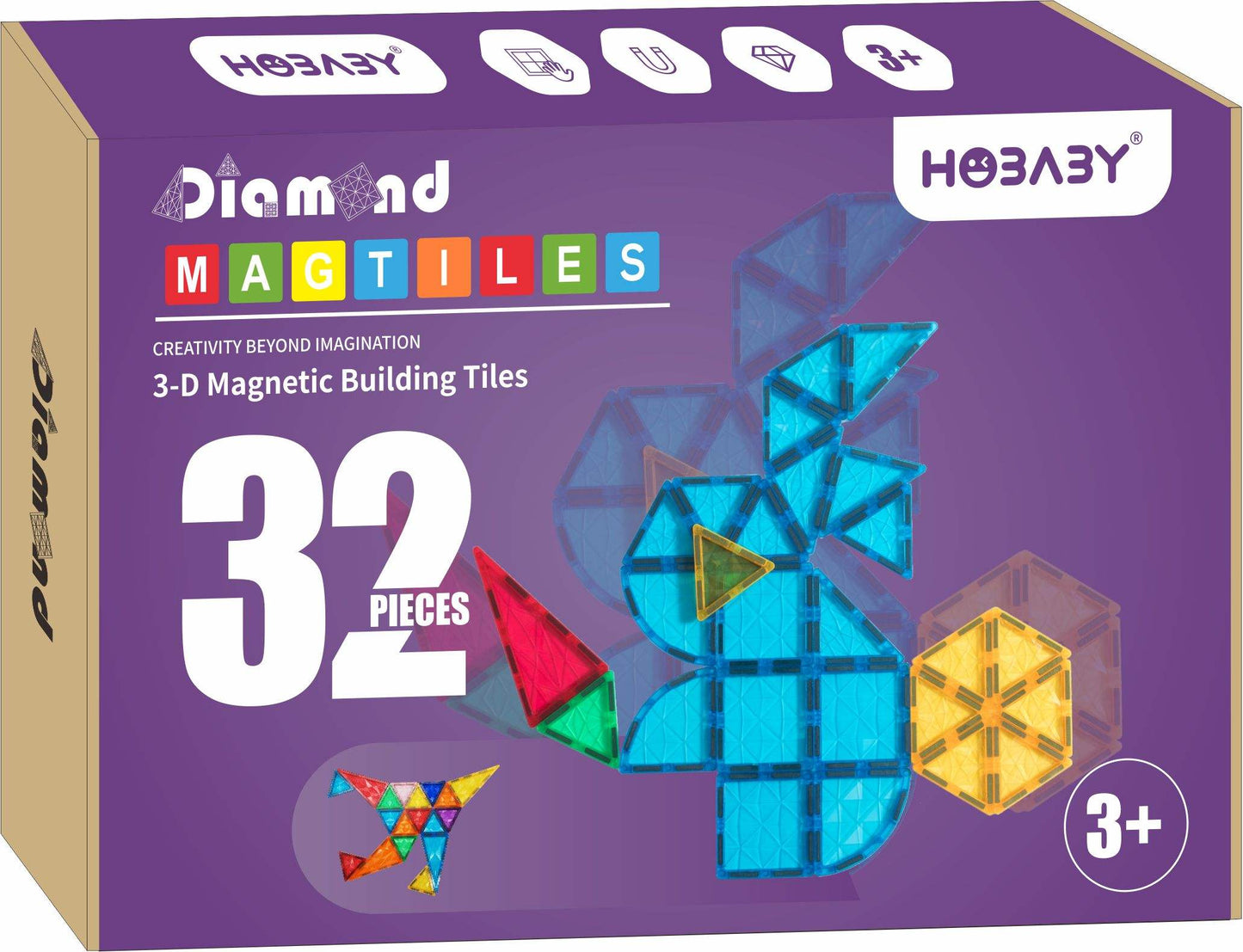 HOBABY 32pcs Prism Magnetic Tiles